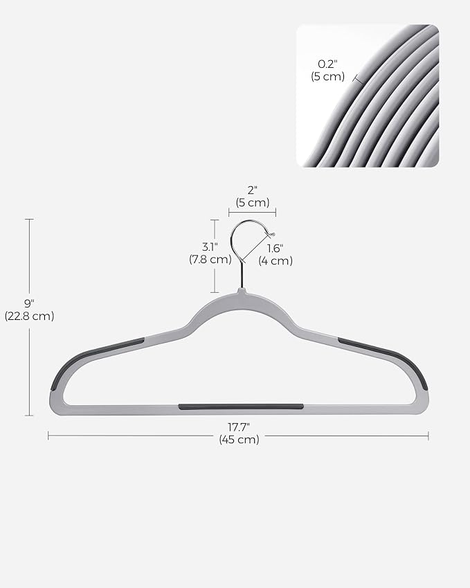 SONGMICS Plastic Clothes Hangers, Pack of 30, Space-Saving | 0.2 Inches Thick, 17.7 Inches Wide, 360° Swivel Hook, Light Gray and Dark Gray, BREANNA Collection UCRP30G - Image 6