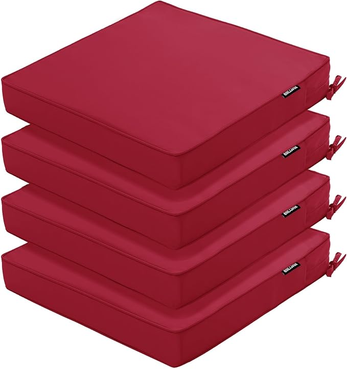 Outdoor Chair Cushions Set of 4, 19 x 19 x 3 Inch Seat Pads | Waterproof Patio Chair Cushions with Tie, Fade Resistant Cushions for Outdoor Furniture Garden Lawn, Burgundy by COMCAVER