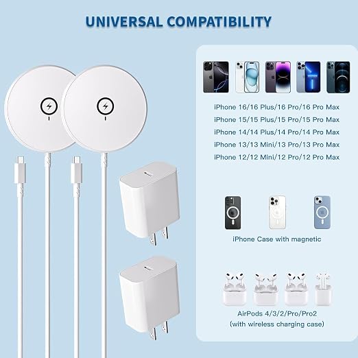 Magnetic Wireless Charger for iPhone,2 Pack Apple Magsafe Charger 10FT Long | Fast Charging Pad iPhone Wireless Charger with USB C Charging Block for iPhone 17 Pro Max/17e/17 Air/16 Pro/15/14/13/Air-Pods - Image 6