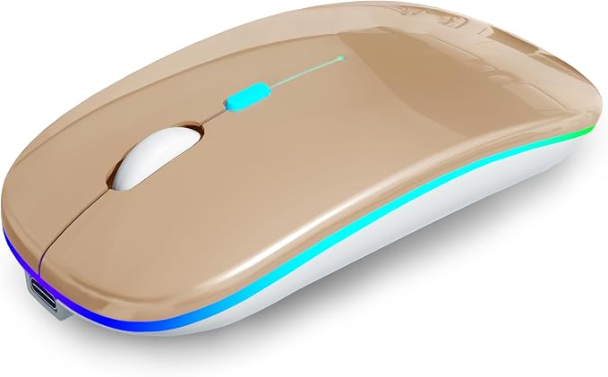 AIKOKOK Wireless Mouse, Bluetooth Mouse Rechargeable Dual Mode, Gold | BT 5.2 & 2.4G USB Receiver, 3 Adjustable DPI,LED Lights,Slim,Silent,Portable Computer Mouse for Laptop,PC,MacBook,iPad,Tablet - Image 9