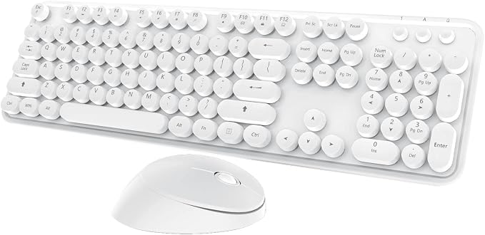 Wireless Keyboard Mouse Combo,104 Keys Cute Colorful Typewriter White | Full Size With Number Pad & Mouse,Compatible With All Windows,Ideal For Windows,1600DPI,Computer, PC, Notebook, Laptop by Kootop