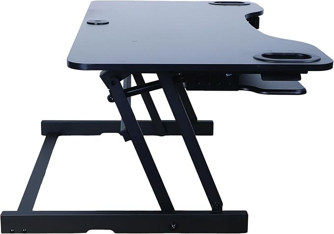 Rocelco 45" Height Adjustable Standing Desk Converter - Slide Out Retractable Keyboard Tray - Sit Stand Up Triple Monitor Riser - Dual Piston Lift Tabletop Computer Workstation - Black (R ADRB-45) - Image 6