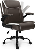 NEO CHAIR PU Leather Office Desk Chair with Adjustable Arms, Brown | Ergonomic Mid Back Computer Desk Chair Comfy with Wheels Swivel Rolling for Home Office Gaming Study by NEOCHAIR