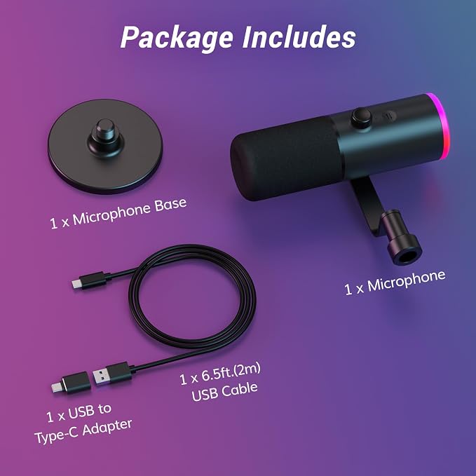 TONOR Dynamic Gaming Microphone XLR/USB Mic with AI Noise Cancellation | Desktop Stand Set, RGB, Tap Mute, 3.5mm Jack, Gain Control, Microfono for Content Creators, Black, TD510 AIR S - Image 9
