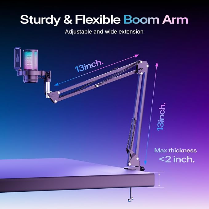 MAONO DGM20S Gaming Microphone for PC with Clear Voice & Noise Reduction | RGB Lighting, Tap-to-mute, Gain Control, Headphone Monitoring and Boom Arm for Discord Gaming, Streaming, Content Creation - Image 7