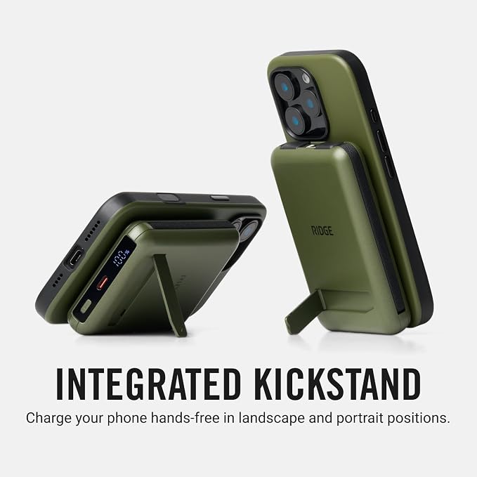 Ridge 20W Magnetic Power Bank Battery Pack 10,000mAh - Fast Charging, Compatible with MagSafe - Portable Charger Flight-Safe Travel Powerbank - Built-in Cables & Magnetic Attachment (Matte Olive) - Image 7