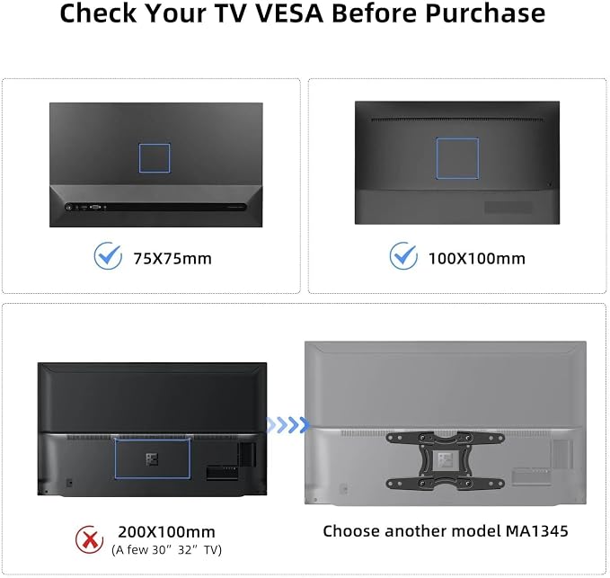 Suptek TV Wall Bracket Mount Swivel and Tilt for Most 15"-32" LED, LCD, OLED Flat Screen TVs and Monitors with VESA 75x75-100x100mm up to 13kg Full Motion Monitor Wall Bracket MA2720 - Image 2