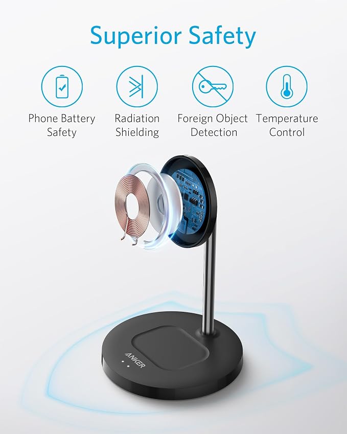 Anker PowerWave 2-in-1 MagSafe Compatible Wireless Charging Stand | Magnetic Dual-Device Dock Lite for iPhone 16 / 15 / 14 / 13 Series, AirPods 2 / Pro, and More (Adapter Not Included) - Image 7