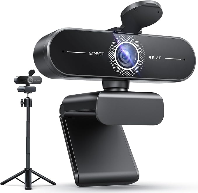 EMEET C60E 4K Webcam with Tripod, Streaming Camera with PDAF Autofocus | Dual Microphones, Auto Light Correction, 73° FOV, Plug & Play USB Webcam for Live Streaming, Gaming & Real-Time Interaction by EMEET