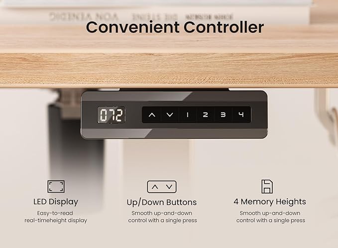 BANTI 48 × 24 Inches Standing Desk, Ergonomic, Electric Height Adjustable, Sit and Stand Up, Computer Office Desk with Splice Board, White Frame/Maple Top - Image 6