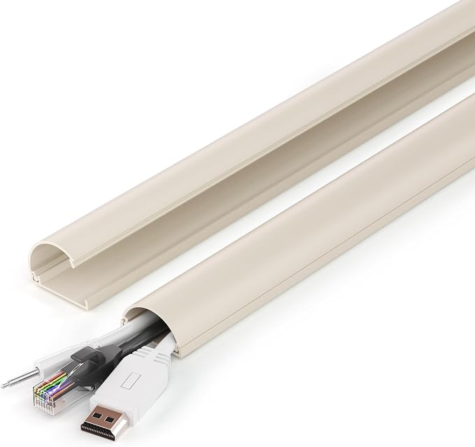ZhiYo 34in Cord Hider for 2-4 Wall-Mounted TV Wires, 1.4" W x 0.7" H, Beige | Split-Hinge Design for Easy Installation, Half-Round Glazed Finish Ideal for Wall/Baseboard, Self-Adhesive, 2 Pack (17" Each) by ZhiYo