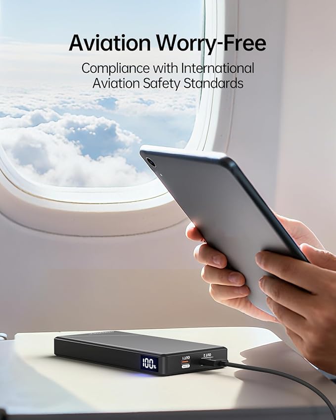 GENSROCK 5V 2A/3A Portable Power Bank 10000mAh, Slim Travel Power Bank | Dual USB | PD 22.5W Fast Charging | LED Display | Slim | Travel | Compatible with iPhone and Android | Flight-Safe | Black - Image 5