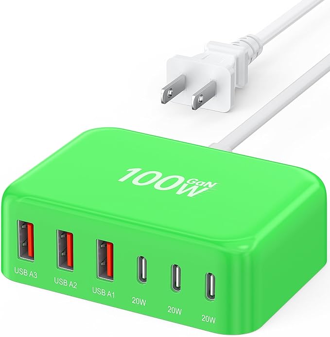 USB C Charger Block, GaN Fast USB Charging Station Hub with 100W Max 6-Port | 3 USB-C & 3 USB-A Compact Desktop Charger for Home Office, PD20W USB Power Strip for iPad iPhone 17 16 15 14 Pro Max Galaxy by BREEKET