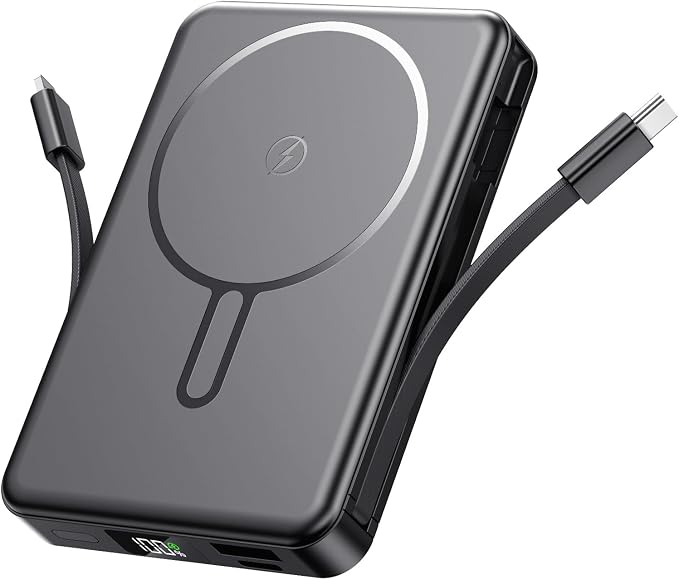 Magnetic Portable Charger, Power Bank Fast Charging 22.5W 10000mAh, Portable Charger with Built in Cable, for Magsafe Battery Pack Compatible with iPhone 17/16/15/14/13/12 Pro/Pro Max, Samsung Black by Unknown