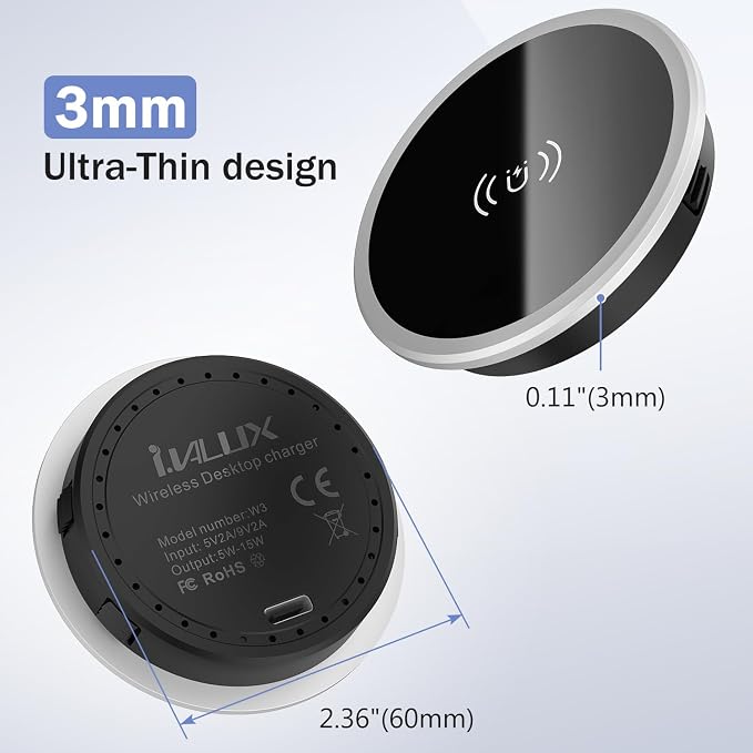 Recessed Magnetic Wireless Charger 15W, Hidden Desk Mount for iPhone 17-12 | Qi Certified Fast Wireless Charging Pad,Flush Mount Design, Under Desk Installation, Space Saving, Office Desk, Nightstand - Image 6