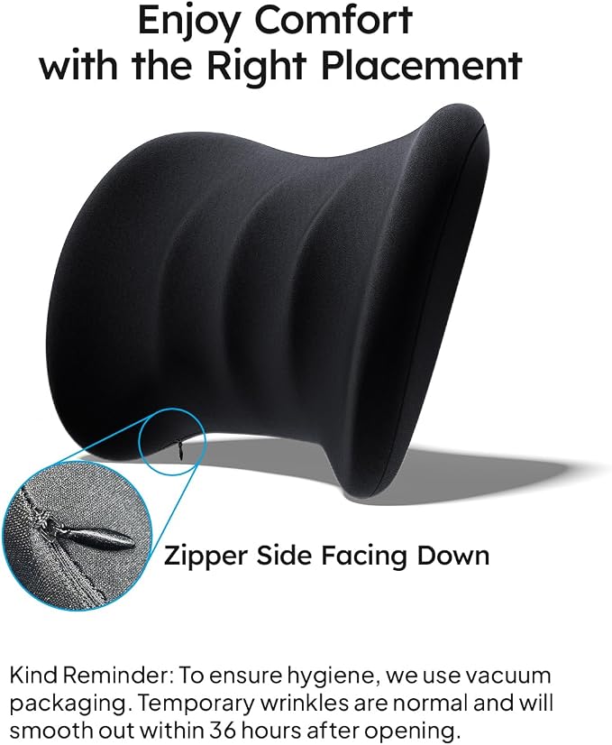 Lumbar Support Pillow for Car-Office Chair, Black 1-Pack | Memory Foam| Ergonomic| Universal Fit - Image 8
