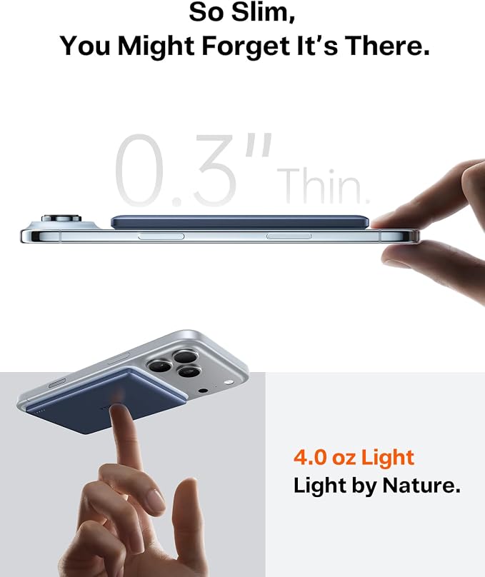 TORRAS MiniMag Power Bank, Ultra Slim 5,000mAh Wireless Portable Charger with USB-C Cable, Fast Charging iPhone Air Magnetic Battery Pack, Compatible for iPhone 17/16/15/14/13/12, Deep Blue - Image 2