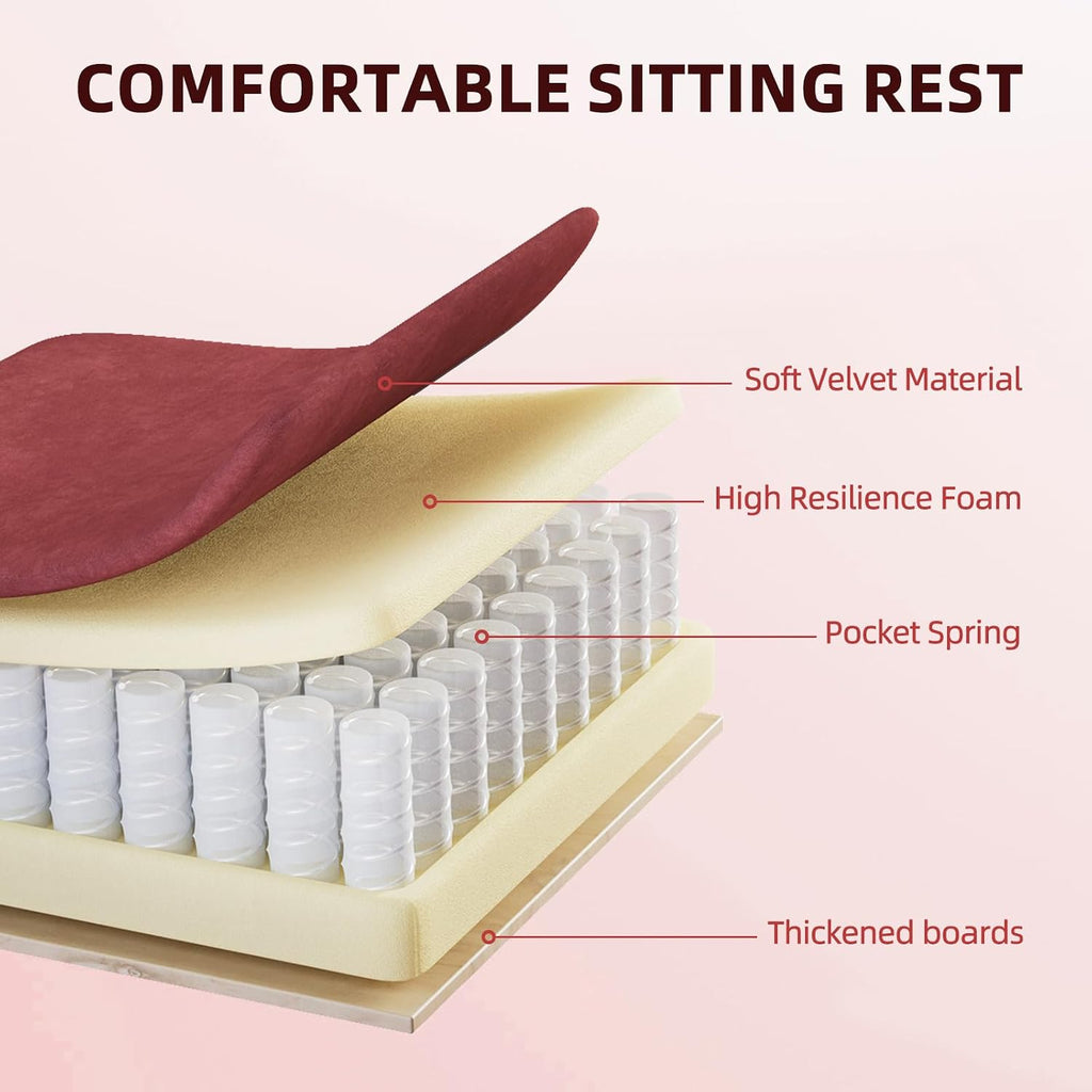 Velvet Fabric Gaming Chair, High Back Ergonomic Gamer Chair for Adult, Comfortable Video Game Chair with Footrest and Massage Lumbar Cushion, Racing Reclining Office Computer Desk Chair Red - Image 6