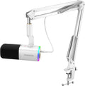 MAONO XLR/USB Gaming Microphone for PC, Dynamic Computer Mic for Streaming Podcasting, Noise Reduction, Mute, Volume Control, RGB Boom Mic for Vocal Recording,Voice-Over, PD100XS White by MAONO
