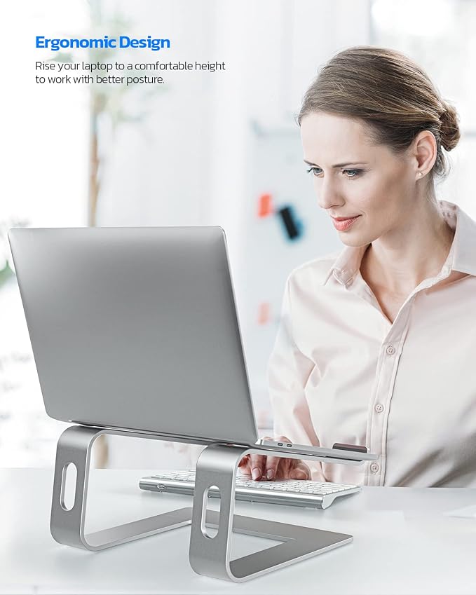 Nulaxy Full Aluminum Laptop Stand, Stable Support to 22 lbs, Silver | Detachable for Portable Storage, Easy Setup, Saves Desk Space, Compatible with 10-16 Inch Laptops, Office Desk Accessories - Image 2