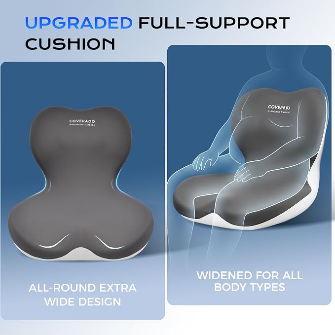Coverado [Upgraded] Car Seat Cushion and Lumbar Support Pillow One Piece, Memory Foam Ergonomic Back Support Driving Seat Cushion for Back Pain, Non-Slip Washable Cushion for Car, Driver, Office - Image 3
