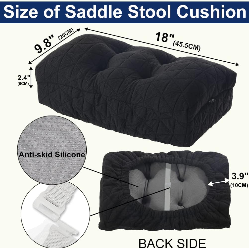 BUYUE Saddle Stool Seat Cushion, Luxury Triangle Fashion Jacquard with Anti-Skid Silicone Bar Stool Cushion Padded (Black, Rectangular,1 Count) - Image 3