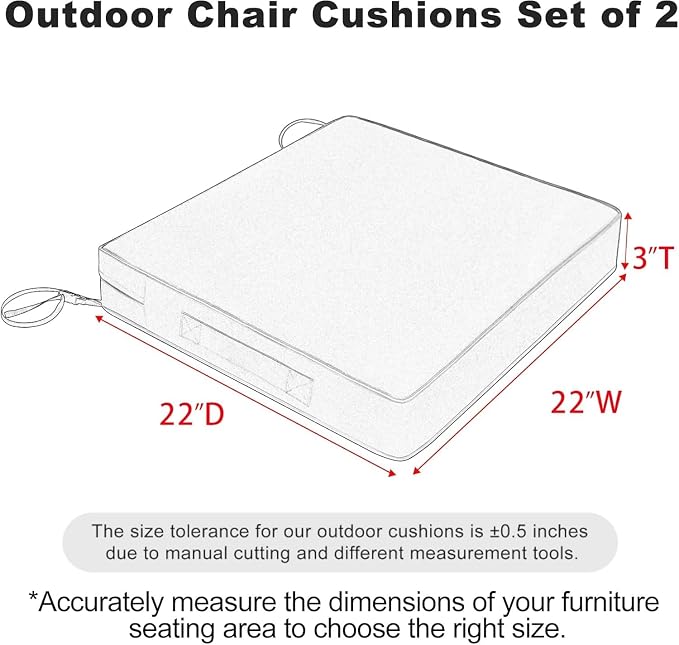 Favoyard Patio Chair Cushions 22 x 22 x 3 Inch Waterproof Outdoor Seat | Cushions for Patio Furniture 3-Year Color Fastness Garden Sofa Couch Chair Pads with Adjustable Straps Set of 2, Beige - Image 3