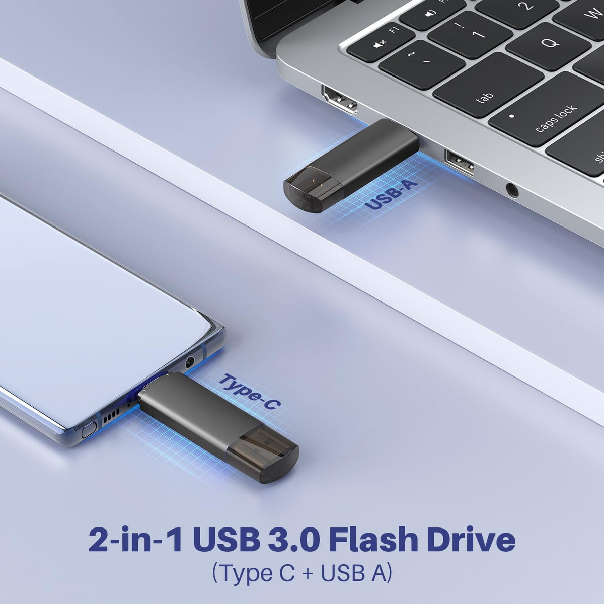 64GB USB C Flash Drive Dual USB 3.0 Flash Drive Type C + USB A Portable Type-C Flash Drive 2-in-1 USB-C Thumb Drive for Smartphone Tablet Computer Mac iPhone Black (2 Pack) - Image 3