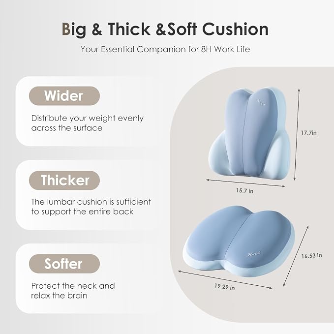 Car Seat Cushion and Back Support for Car Ultrathick Memory Foam Office Chair Cushions with Lumbar Support Pillow for Sciatica & Back & Tailbone Pain Relief (Blue) - Image 8
