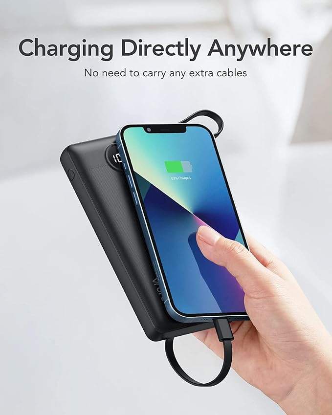 VRURC Portable Charger Power Bank, Built-in 4 Cables & 2 Ports 10000mAh | LED Display Slim Battery Pack,Compact Travel Essential Portable Phone Charger 5 Output for Multi Devices,Student/Teens(1Pack) - Image 7