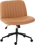 OLIXIS Criss Cross Chair with Wheels, Vanity Chair, Home Office Desk | Wide Seat Armless, Faux Leather, Height Adjustable Swivel Rolling, Home Computer Task Seating for Bedroom Study, Brown PU by OLIXIS