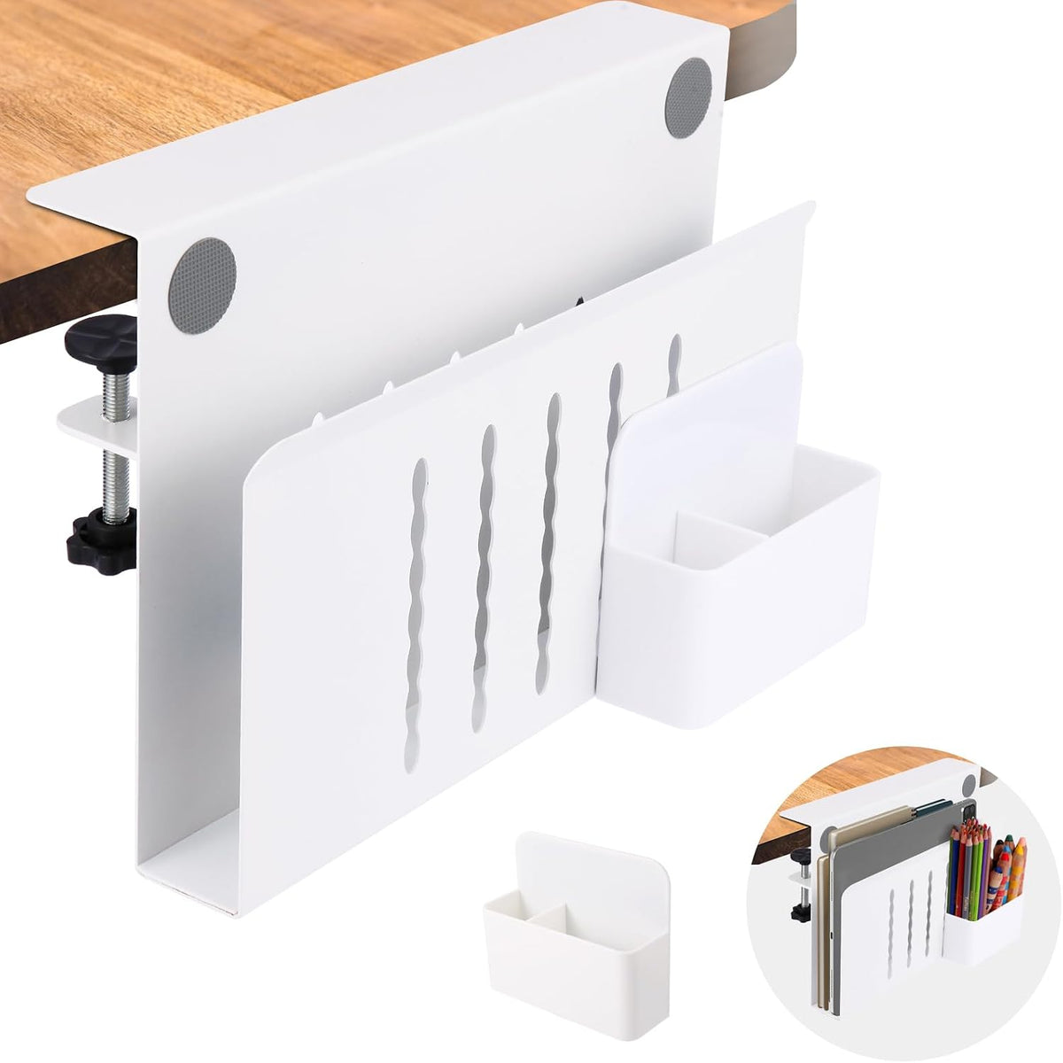 Desk Side Storage, Under Desk Laptop Mount, Table Side Hanging File Organizer, No Drill Clamp On Cable Management Tray, Laptop Holder with Magnetic Pen Holder for Office and Home by CIBOTIES