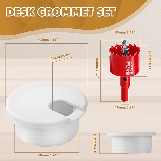 Desk Grommet 1.5 Inch (38 mm) 10 Pieces, Desk Hole Cover for Cables White, ABS Plastic Grommet Hole Cover with Hole Saw for Wires Cables Through The Countertop by XIOGZAXI - Image 2