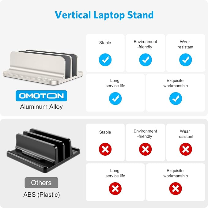 OMOTON Dual Vertical Desk Laptop Stand Holder, Fits MacBook Air, Starlight | Aluminum Laptop Storage Rack for Desk, Adjustable Dock for Up to 17.3 in. Gaming Laptop, Space-Saving Desk Organizer - Image 2