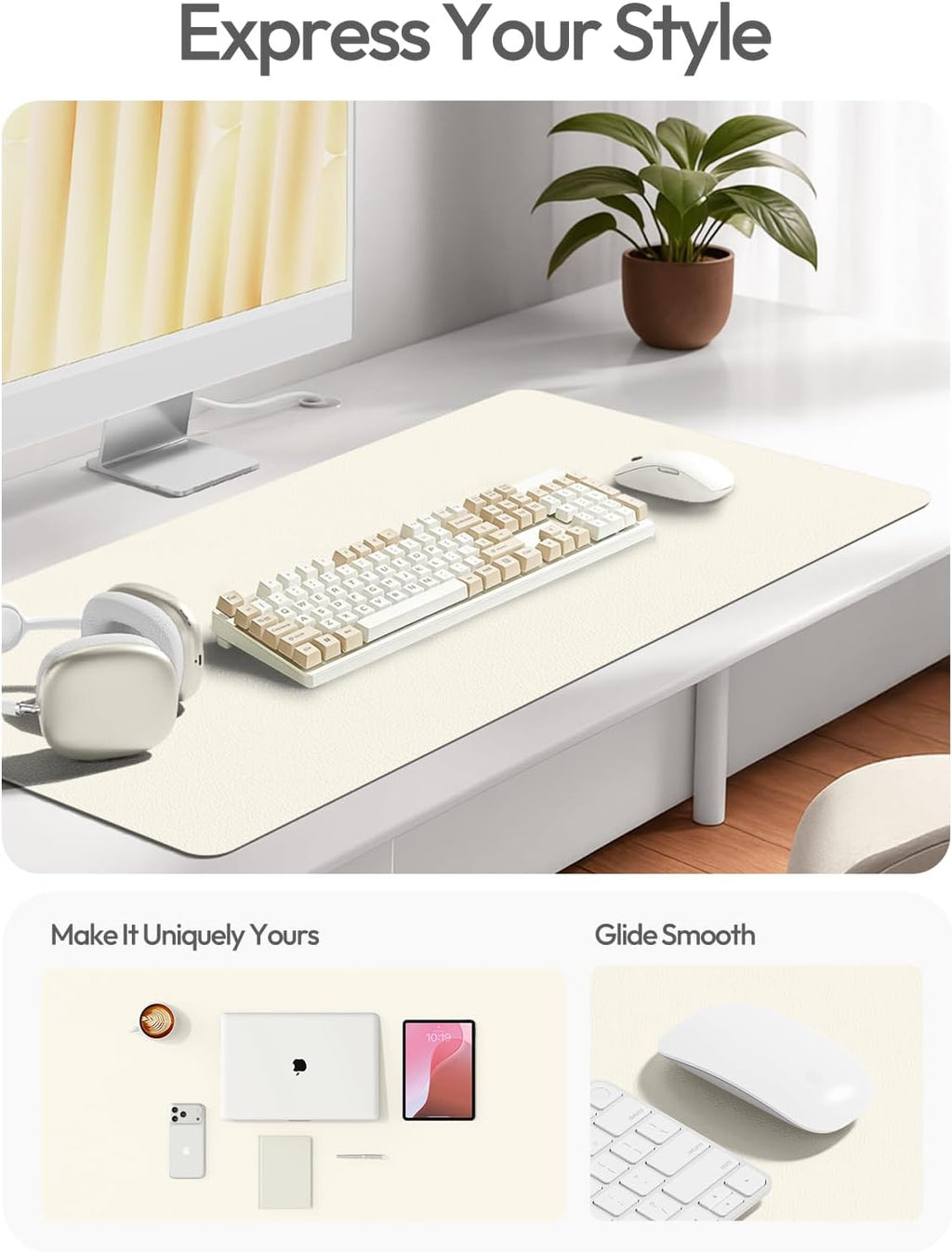 YSAGi Leather Desk Protector, Office Mat, Large Mouse Mat, Non-Slip PU Leather Blotter, Laptop Desk Mat, Waterproof Writing Pad for Office and Home(Cream, 63" x 24") - Image 2