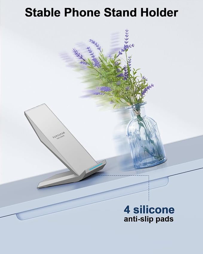 Fast Wireless Charger, NANAMI Wireless Charging Stand Compatible iPhone 17/17 Air/17 Pro/16/16 Plus/15/14/13/12, Desktop Charger Dock Phone Charging Stand for Samsung Galaxy S26/S25/S24/S23/S22/S21 - Image 7