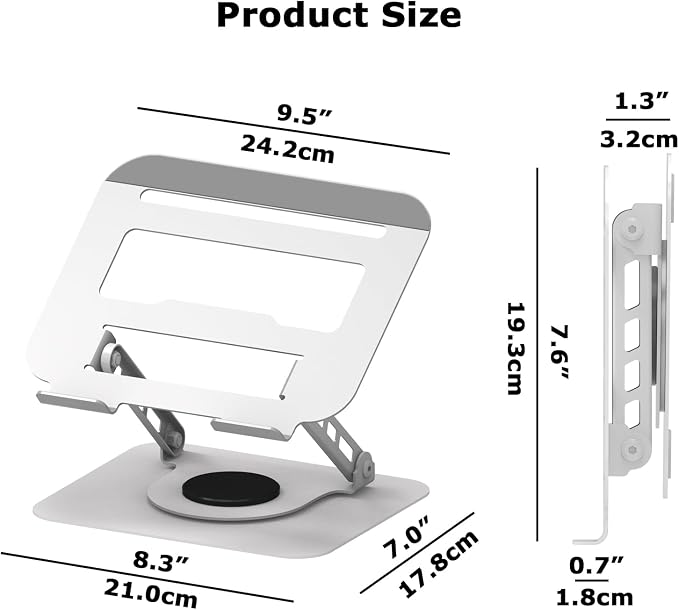 Adjustable Laptop Stand 360°Rotation Computer Riser for Desk, Silver | Fit for MacBook Pro/Air Notebook Up to 16 Inches, Adjustable & Foldable, Stability & Durability, Heat Dissipation Design - Image 2
