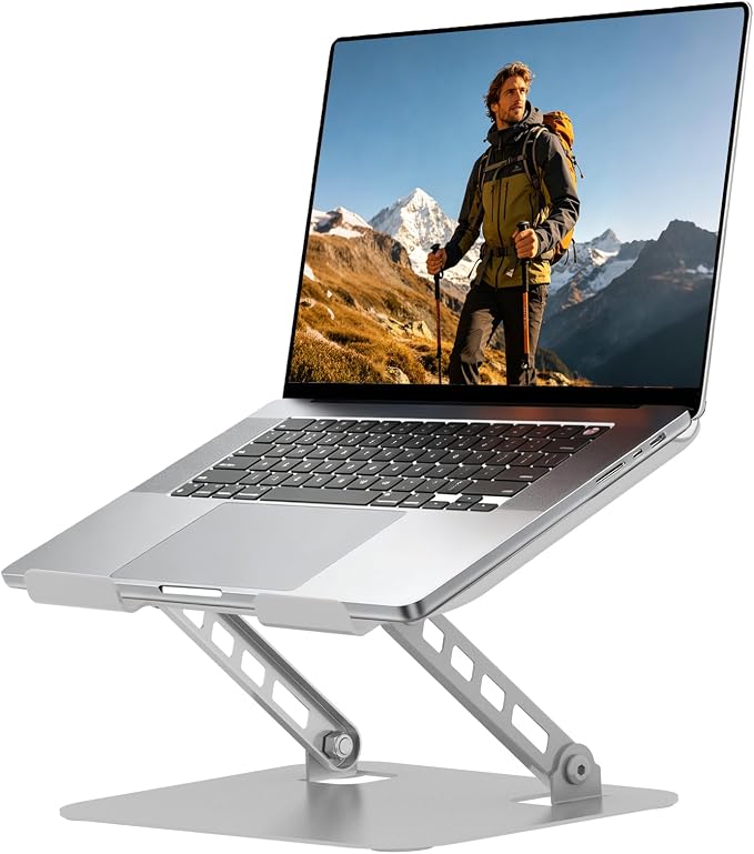 Adjustable Laptop Stand for Desk, Silvery | Ultra Stable Metal Base, Laptop Holder Riser, Fully Foldable, Easy to Storage & Carry, Fit for Laptop Under 18” by Slognny