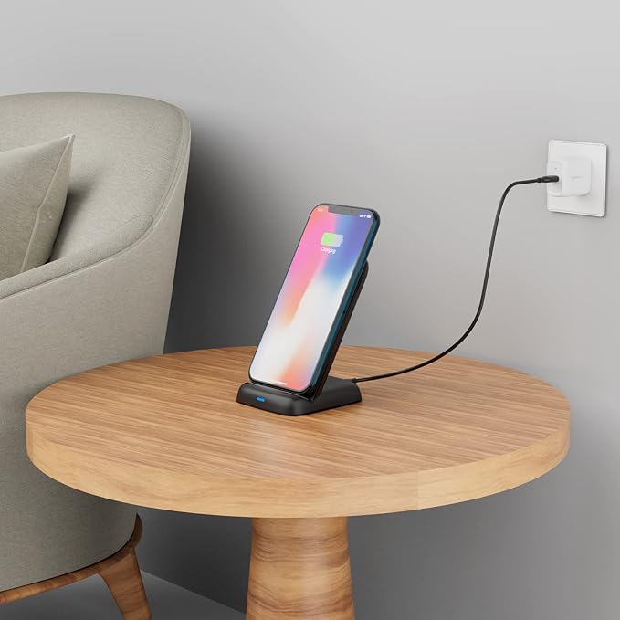 Amazon Basics Wireless Phone Charger Stand, 10W Qi Certified with USB Cable, Compatible with iPhone 16/15/14/13/12/11/X, Samsung & More, with USB Cable, Black (No AC Adapter) - Image 7