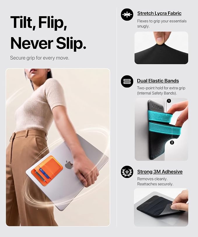 2-Pocket SSD & Hard Drive Holder for Laptop, Reusable 3M Adhesive | Stick-On Sleeve for Portable SSDs | 5.1 x 3.4-Inch Pouch | Separate Pocket for Cables | Built-In Safety Strap - Image 6