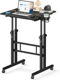 Enayplon Small Standing Desk with Wheels, Mobile Stand Up Desk, Portable Standing Table on Wheels for Walking Pad, Rolling Computer Desk Adjustable Height, Tall Table by Unknown