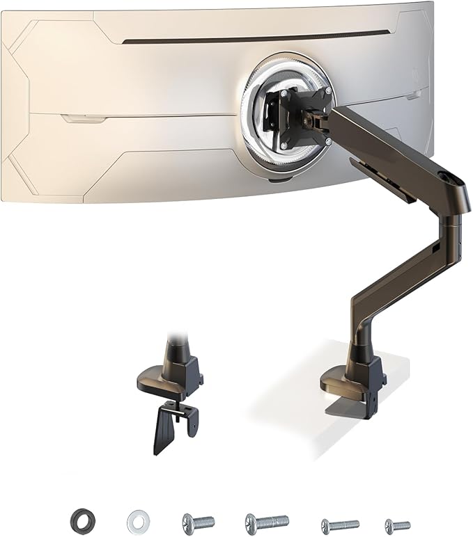 Ultrawide Monitor Arm fits 17-49 Inch Heavy Duty Flat/Curved Monitor | Cable Management, Full Motion, Gas Spring Arm, Holds 35.2 lbs with Clamp & Grommet Desk Mount, VESA 75/100mm, Black by STANDOPIA