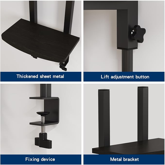 Adjustable Clamp-On Monitor Riser for Desk, Height Adjustable Monitor Stand with Space-Saving Design, Black MDF Shelf for Home Office, Workstation, and Study Setup (Black) - Image 6