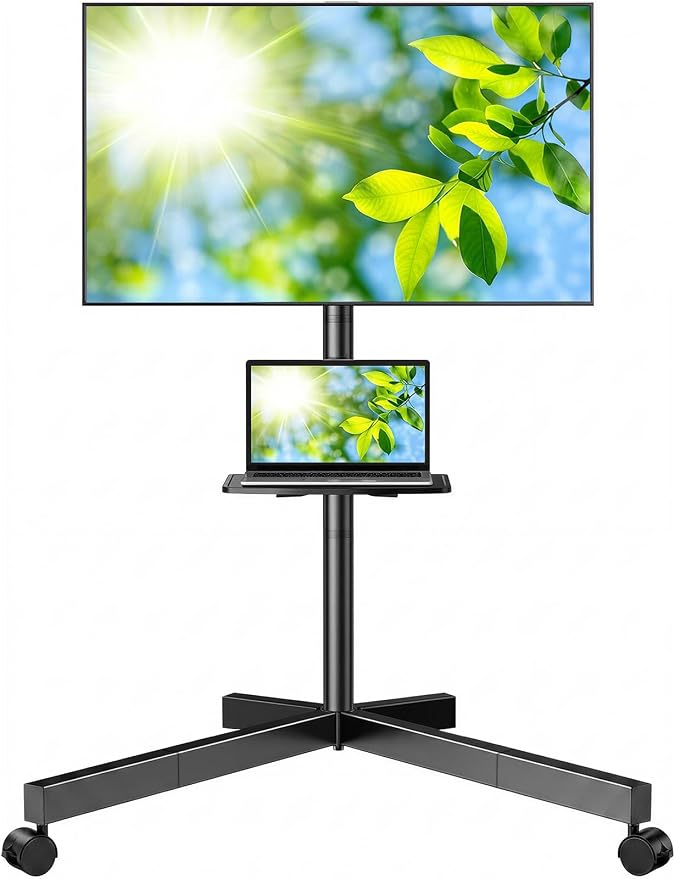 PERLESMITH Rolling TV Stand for 26-65 Inch TVs up to 88 lbs, Mobile Outdoor TV Stand with Shelf & Large Base, Tilt TV Stand with Wheels, Portable TV Cart for Bedroom, Max VESA 400x400mm, PSTVMC06B-B by PERLESMITH