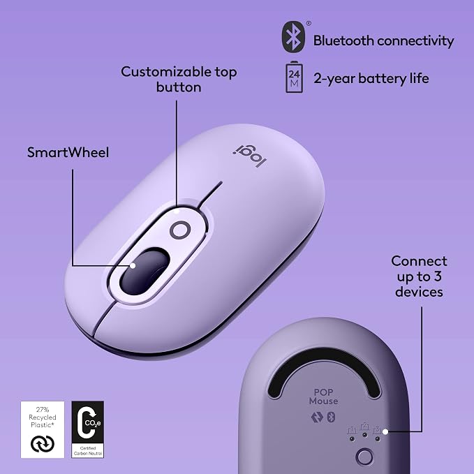 Logitech POP Keys + POP Mouse - Wireless Keyboard and Bluetooth Mouse Combo with Typewriter-Style Mechanical Keys, Emoji Features, Cute Compact Design - Cosmos - Image 7