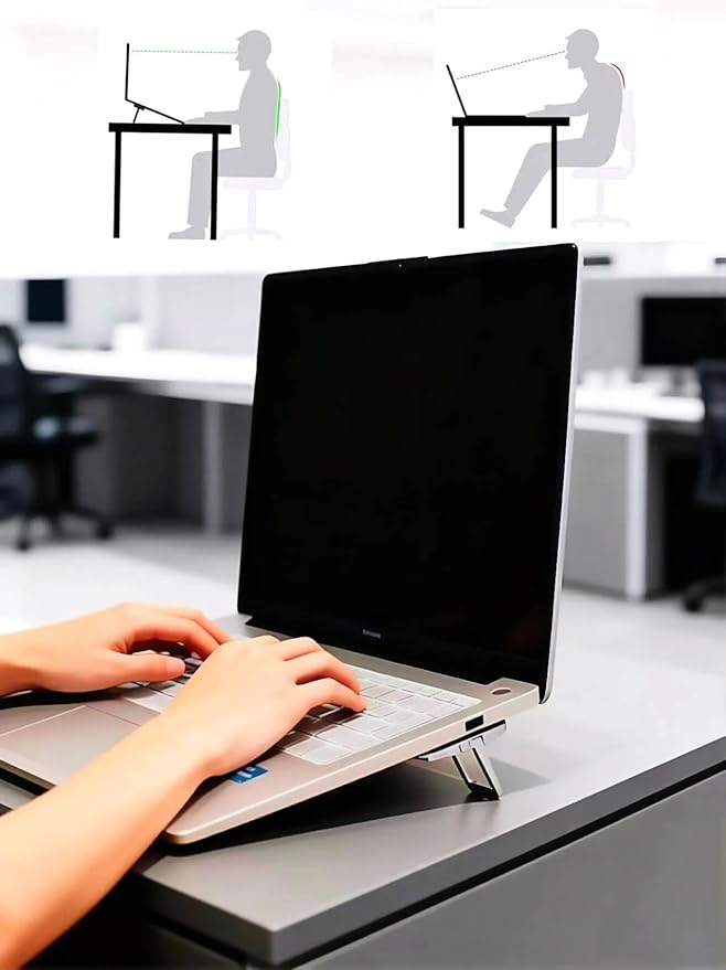 2PCS Laptop Stand, Portable Laptop Cooling Pad, Foldable Metal Keyboard Stand, Mini Keyboard Pillar (Silver,Two Gears) - Image 2