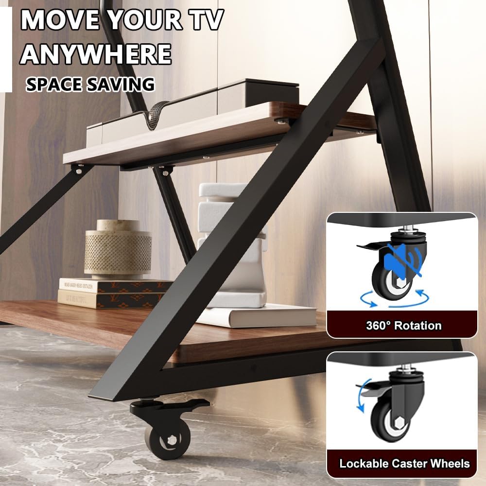 Rolling TV Stand with 2-Tier Wood Shelf for 52-100 Inch TV - Image 3