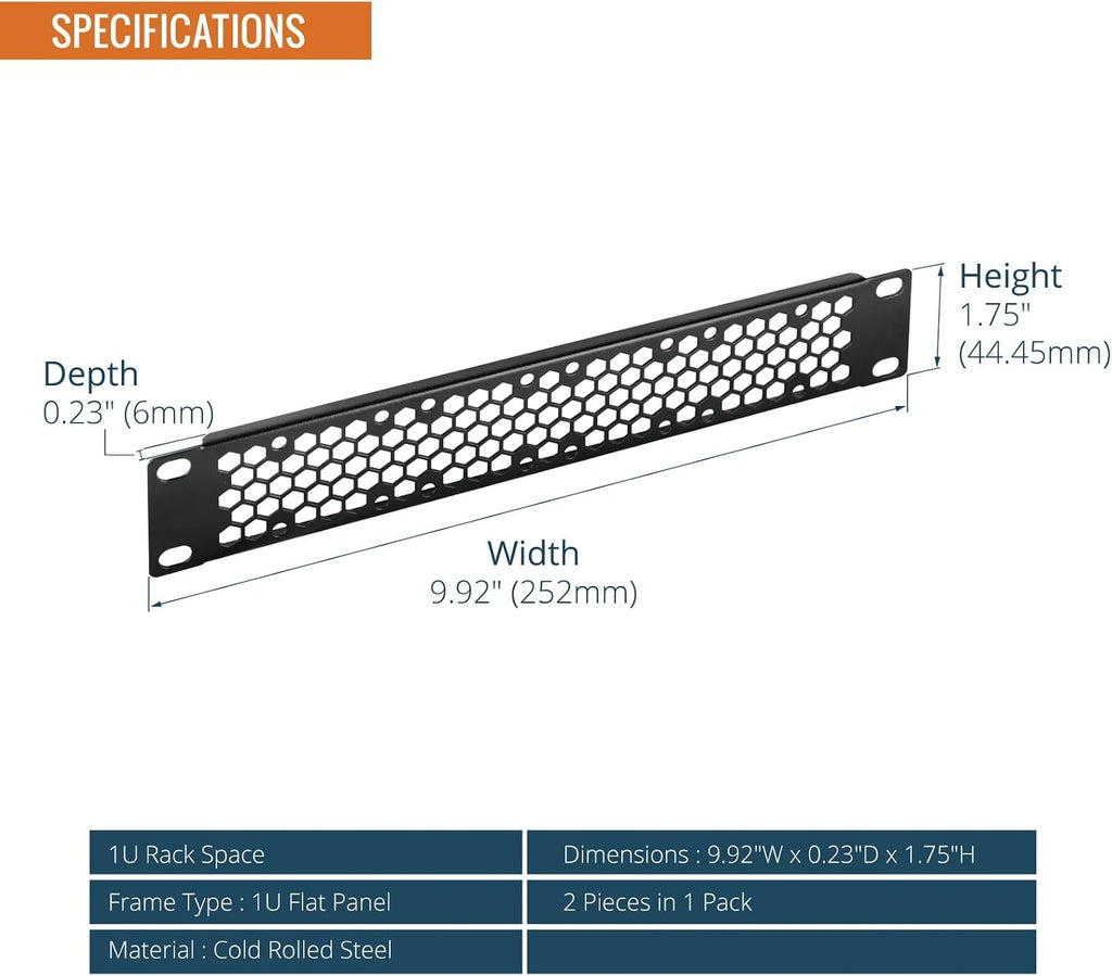 Tecmojo 2 Pack Vented 1U Blank Rack Mount Panel, Steel Patch Panel Filler for 10" Server Rack, Network Cabinet, Data Center, Home Labs, Black - Image 3