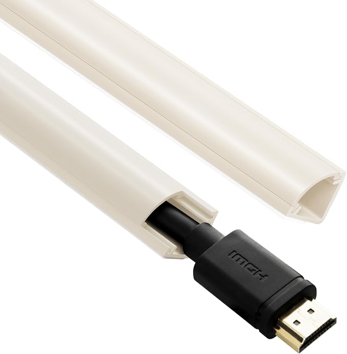 ZhiYo 136in Corner Cable Hider for 1 Cord, Hide Wires on Wall Corner, Beige | Self-Adhesive Cable Concealer, 8 Pack (17" Each), Quarter Round Cable Management Raceway for Baseboards & Ceiling Corners by ZhiYo