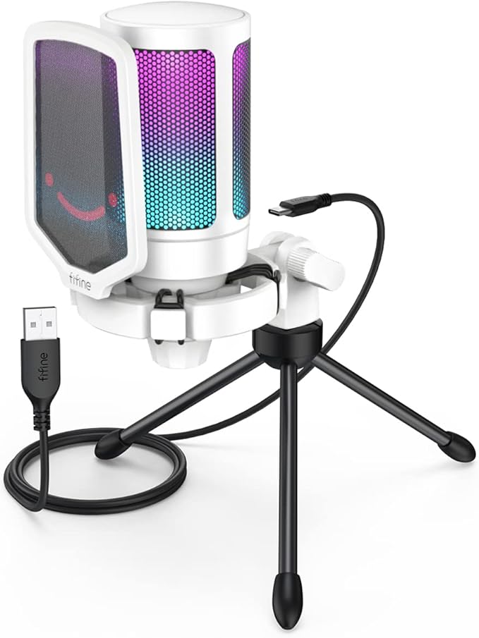 FIFINE AmpliGame A6VW Condenser USB Desktop Microphone for Gaming PC/PS5 | RGB Indicator, Gain Control, Quick Mute, Tripod Stand, Pop Filter, for Mac/Windows Streaming Discord Twitch Podcasts YouTube by FIFINE